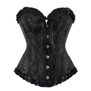 5874 Overbust Boned Corset Burlesque Basque Top Lace-Up Costume Waist